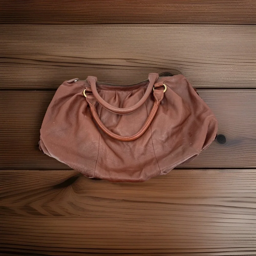 Boho Hippie Double Handle Brown Leather Large Bag‎